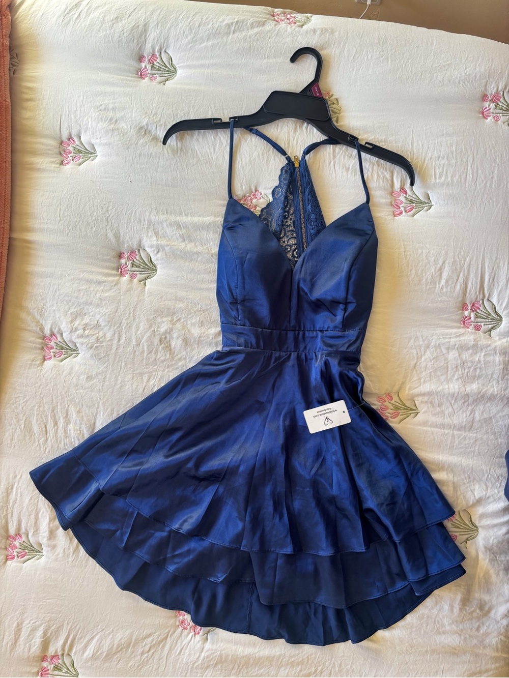 Windsor Royal Blue Tiered Lace-Back Mini Dress